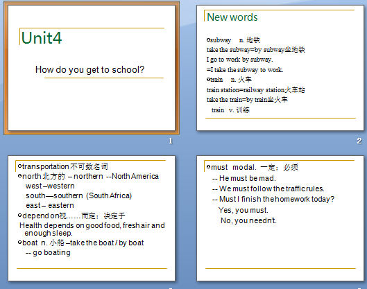 unit4 How do you get to school? New words μͼ