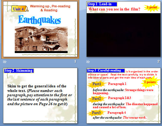 Unit4 Earthquake  Warming up , Pre-reading                    & Reading μͼ