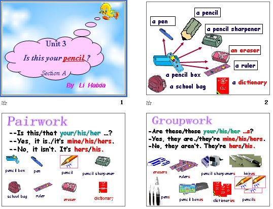 Unit 3 Is this your pencil ? Section A μͼ