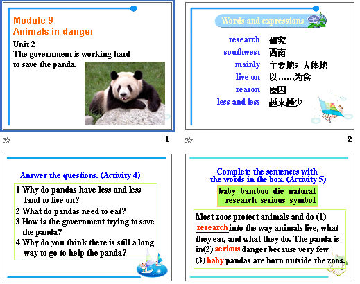 Module 9Animals in danger
Unit 2 The government is working hard to save the panda. μͼ