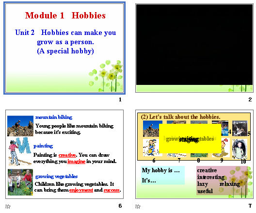 Module 1   Hobbies  Unit 2   Hobbies can make you grow as a person.
(A special hobby)

 μͼ