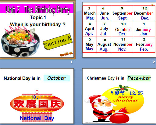 Unit 7 Topic 1 When is your birthday Section A μͼ