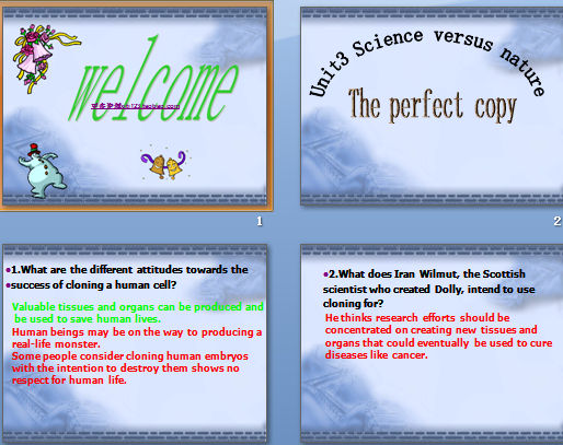 Unit 3 Science versus nature The perfect copy(Reading) μͼ