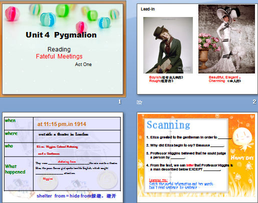 Unit 4 Pygmalion reading Fateful meetings act one μͼ